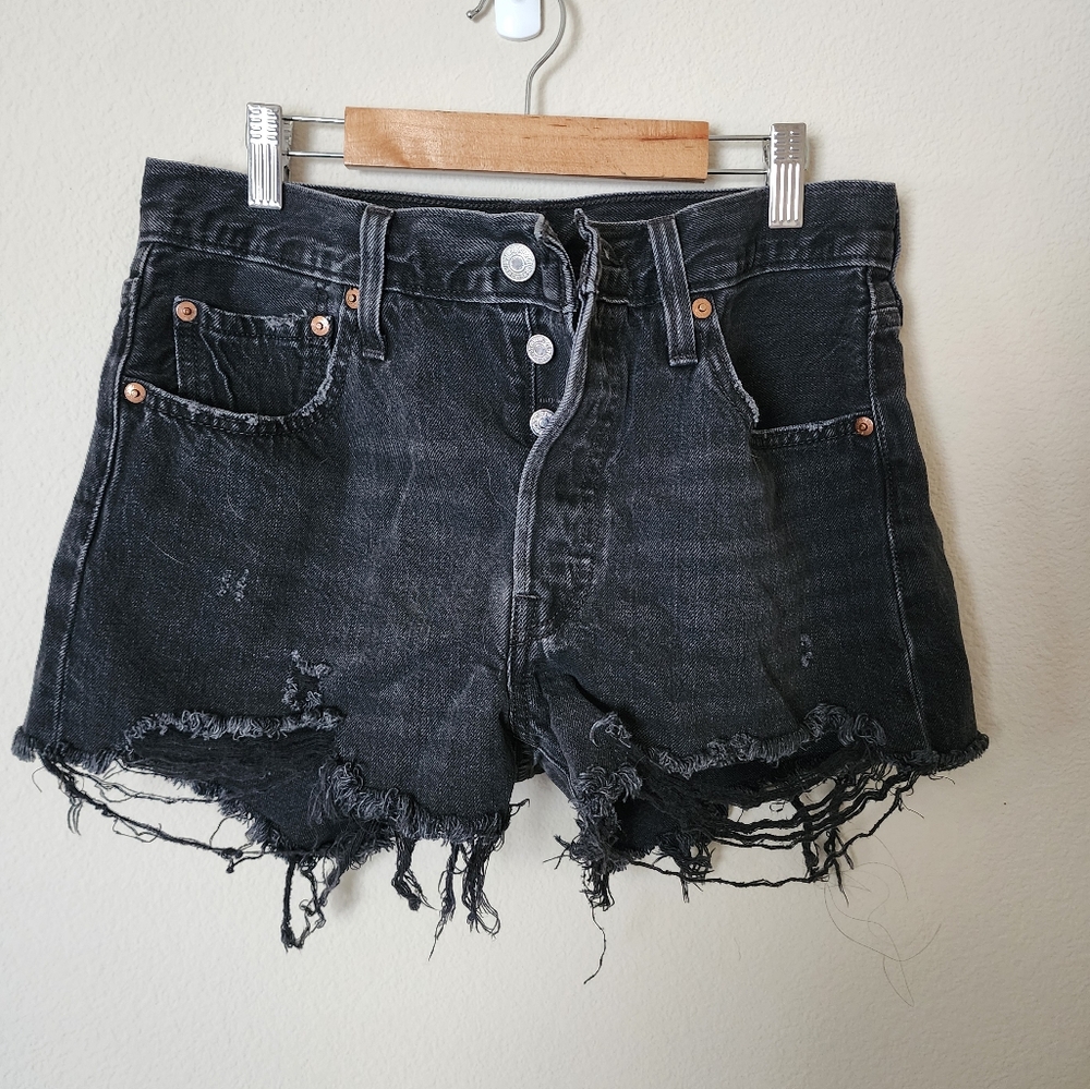 Levi's Black Distressed High-Rise Jean Shorts